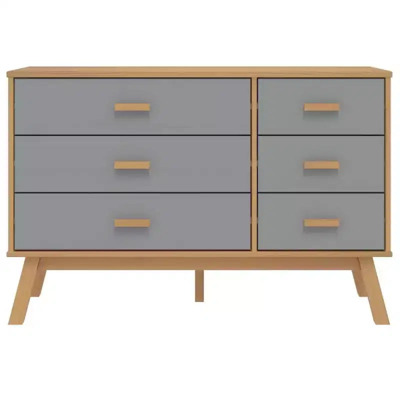 vidaXL Armoire à tiroirs Gris et marron Bois de pin massif, Bois d'ingénierie