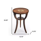 HomeRoots Table d'appoint ronde de 24 po en bois manufacturé brun et frêne olive avec étagère