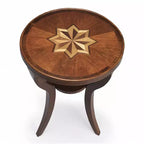 HomeRoots Table d'appoint ronde de 24 po en bois manufacturé brun et frêne olive avec étagère