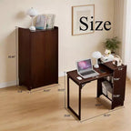 JVNOXK Bureau pliant en bambou avec rangement dissimulé, Table d'ordinateur gain de place style Mid-Century pour bureau à domicile ou chambre à coucher, Marron Noyer