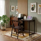 JVNOXK Bureau pliant en bambou avec rangement dissimulé, Table d'ordinateur gain de place style Mid-Century pour bureau à domicile ou chambre à coucher, Marron Noyer