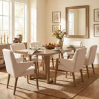 Christopher Knight Home Harish Ensemble de salle à manger moderne 7 pièces en bois d'hévéa rembourré en lin avec table rectangulaire