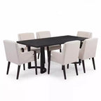 Christopher Knight Home Harish Ensemble de salle à manger moderne 7 pièces en bois d'hévéa rembourré en lin avec table rectangulaire