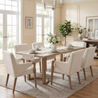 Christopher Knight Home Harish Modern 7 Piece Rubberwood Linen Upholstered Dining Set with Rectangular Table