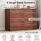 LinTimes Commode en bois moderne à 6 tiroirs - Armoire de rangement profonde avec plateau large - Commode de rangement spacieuse pour chambre à coucher, salon, couloir, chambre d'enfant