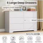 LinTimes Commode en bois moderne à 6 tiroirs - Armoire de rangement profonde avec plateau large - Commode de rangement spacieuse pour chambre à coucher, salon, couloir, chambre d'enfant
