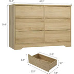 LinTimes Commode en bois moderne à 6 tiroirs - Armoire de rangement profonde avec plateau large - Commode de rangement spacieuse pour chambre à coucher, salon, couloir, chambre d'enfant