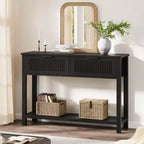 Table d'entrée cannelée étroite de 43 po avec 2 tiroirs, console de canapé en bois de style fermier avec étagère de rangement inférieure à 2 niveaux pour vestibule, couloir et salon