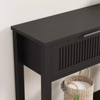 Table d'entrée cannelée étroite de 43 po avec 2 tiroirs, console de canapé en bois de style fermier avec étagère de rangement inférieure à 2 niveaux pour vestibule, couloir et salon