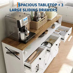 LinTimes Buffet de ferme avec rangement, étagère ouverte et station de recharge, buffet de cuisine 51 pouces pour garde-manger, desserte, station à café pour la cuisine