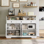 LinTimes Buffet de ferme avec rangement, étagère ouverte et station de recharge, buffet de cuisine 51 pouces pour garde-manger, desserte, station à café pour la cuisine