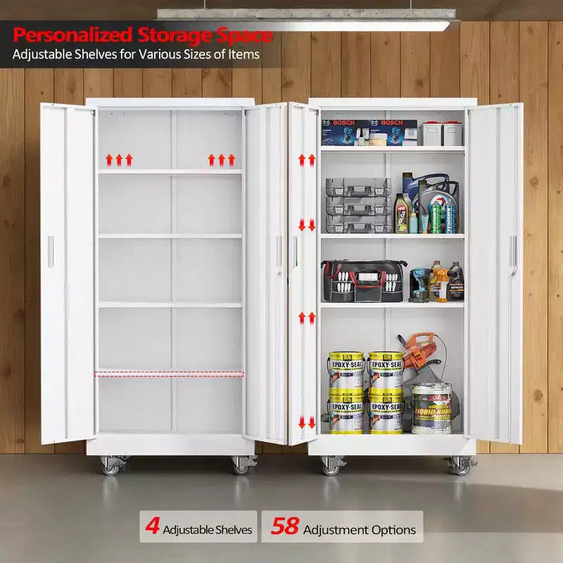Armoire à outils blanche de 180 cm avec roulettes