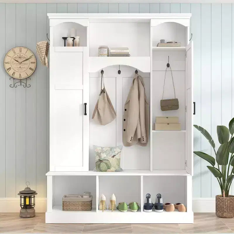 GDFStudio Hansen, meuble d'entrée moderne avec banc de rangement et étagères réglables