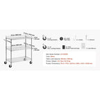 Chariot de Cuisine VEVOR, Étagère de Rangement Réglable à 3 Niveaux, Robuste, en Fil Métallique, Chariot de Service Commercial Roulant en Acier sur Roues, Argent