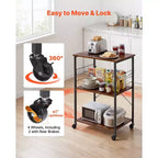 Chariot de service de cuisine VEVOR, chariot à café de 60,2 cm à 3 niveaux pour micro-ondes, étagère de rangement robuste, desserte à roulettes, noir