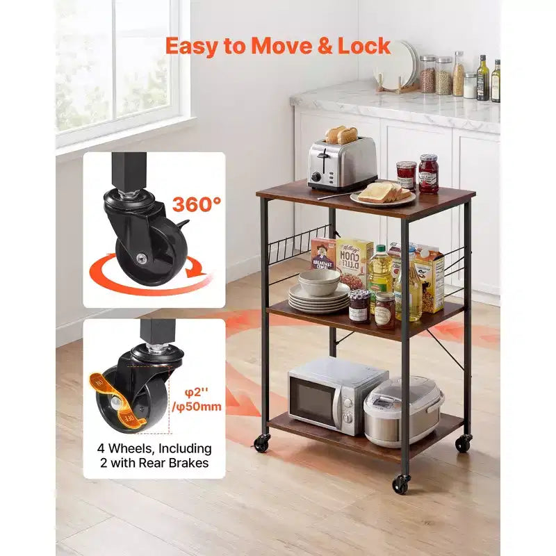 Chariot de service de cuisine VEVOR, chariot à café de 60,2 cm à 3 niveaux pour micro-ondes, étagère de rangement robuste, desserte à roulettes, noir