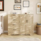 Armoire-penderie de 110 cm de haut avec 4 tiroirs et 2 portes, tringle à vêtements, commode en bois avec rangement