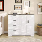Armoire-penderie de 110 cm de haut avec 4 tiroirs et 2 portes, tringle à vêtements, commode en bois avec rangement