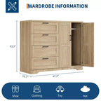 Armoire-penderie de 110 cm de haut avec 4 tiroirs et 2 portes, tringle à vêtements, commode en bois avec rangement