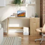 Bureau de direction moderne cannelé de 60 pouces avec tiroirs et meuble de rangement, bureau d'ordinateur en bois de chêne naturel pour la maison, table d'écriture pour l'étude et l'espace de travail