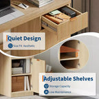 Bureau de direction moderne cannelé de 60 pouces avec tiroirs et meuble de rangement, bureau d'ordinateur en bois de chêne naturel pour la maison, table d'écriture pour l'étude et l'espace de travail