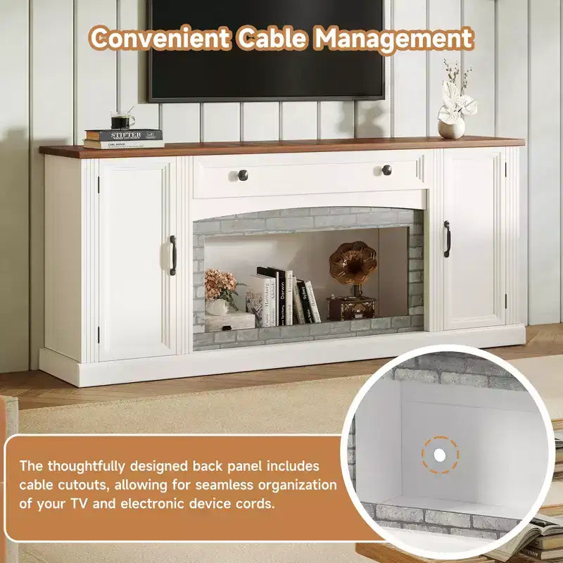 Meuble TV moderne GDFStudio Jason pour téléviseurs jusqu'à 70 pouces avec tiroir et placards