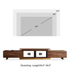 Meuble TV extensible JVNOXK63.4 de 94.5 pouces, console TV en noyer avec 4 tiroirs et 2 étagères ouvertes, meuble de divertissement, console multimédia pour salon