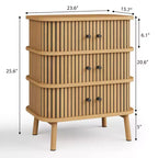 Commode à 3 tiroirs de style Mid-Century Modern avec porte coulissante en rotin naturel, armoire de rangement en bois avec pieds coniques pour chambre à coucher et salon