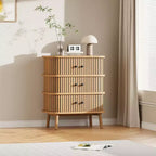 Commode à 3 tiroirs de style Mid-Century Modern avec porte coulissante en rotin naturel, armoire de rangement en bois avec pieds coniques pour chambre à coucher et salon