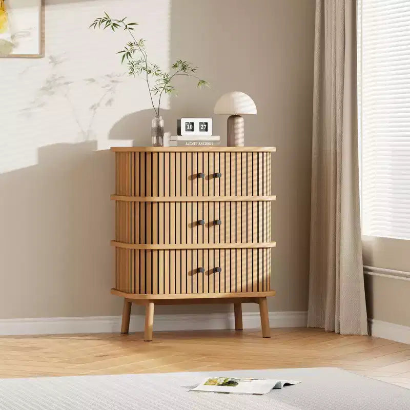 Commode à 3 tiroirs de style Mid-Century Modern avec porte coulissante en rotin naturel, armoire de rangement en bois avec pieds coniques pour chambre à coucher et salon