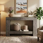Console de ferme, longue table de canapé à 2 niveaux avec rangement ouvert, table d'entrée étroite en bois pour couloir, salon, derrière le canapé