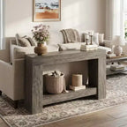 Console de ferme, longue table de canapé à 2 niveaux avec rangement ouvert, table d'entrée étroite en bois pour couloir, salon, derrière le canapé