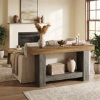 Console de ferme, longue table de canapé à 2 niveaux avec rangement ouvert, table d'entrée étroite en bois pour couloir, salon, derrière le canapé