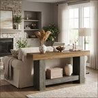 Console de ferme, longue table de canapé à 2 niveaux avec rangement ouvert, table d'entrée étroite en bois pour couloir, salon, derrière le canapé