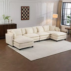Canapé sectionnel modulaire moderne 4 places rembourré en chenille GDFStudio Dulles avec 2 poufs