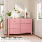 Commode en bois à 6 tiroirs, commode rose avec tiroirs profonds et poignées en métal, organisateur de rangement pour vêtements de placard en bois pour chambre à coucher