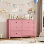 Commode en bois à 6 tiroirs, commode rose avec tiroirs profonds et poignées en métal, organisateur de rangement pour vêtements de placard en bois pour chambre à coucher