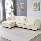 Canapé d'angle modulable 3 places GDFStudio Fairmont 113,77 en tissu chenille avec pouf et coussins lombaires