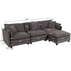 Canapé d'angle modulable 3 places GDFStudio Fairmont 113,77 en tissu chenille avec pouf et coussins lombaires