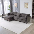 Canapé d'angle modulable 3 places GDFStudio Fairmont 113,77 en tissu chenille avec pouf et coussins lombaires