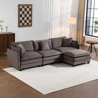 GDFStudio Fairmont 113.77 3-Seat Modular Chenille Upholstered Sectional Sofa with Ottoman and Waist Pillows