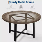 Table à manger ronde industrielle de 47 pouces peu encombrante pour 4 à 6 personnes, table de cuisine rustique en bois et métal, design de ferme pour petites salles à manger