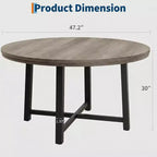 Table à manger ronde industrielle de 47 pouces peu encombrante pour 4 à 6 personnes, table de cuisine rustique en bois et métal, design de ferme pour petites salles à manger
