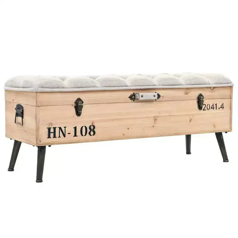 vidaXL Storage Bench Natural wood with grey fabric