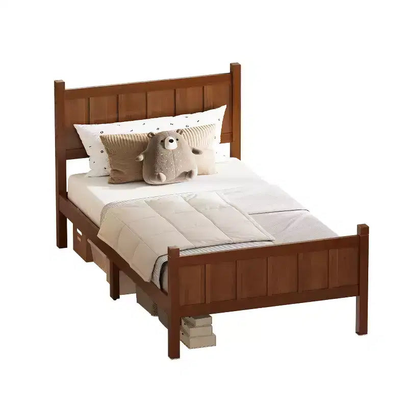Lit plateforme double FAMYYT avec tête et pied de lit, assemblage facile