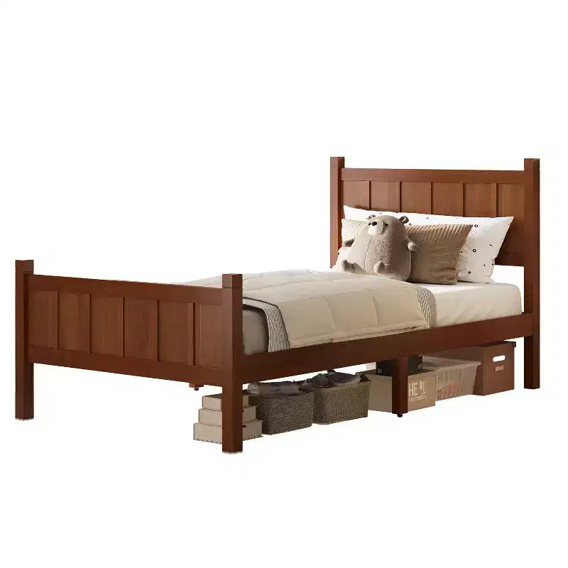 Lit plateforme double FAMYYT avec tête et pied de lit, assemblage facile