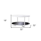 HomeRoots Table basse ronde à deux niveaux en verre et métal blanc 32