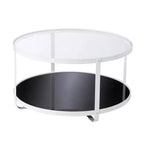 HomeRoots Table basse ronde à deux niveaux en verre et métal blanc 32