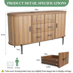 Buffet bahut moderne cannelé de 59 po avec plateau en faux marbre, meuble pour tourne-disque à 2 portes et 6 tiroirs et console de bar à café