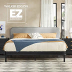 Lit King en bois massif Walker Edison avec tête de lit capitonnée incurvée